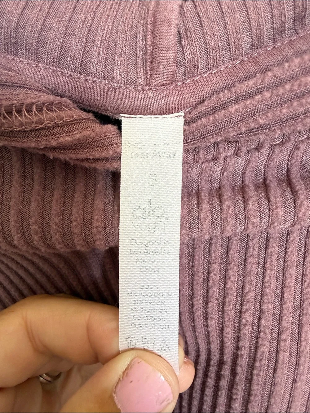 Alo Yoga Muse Ribbed Cropped Hoodie Mauve Size Small